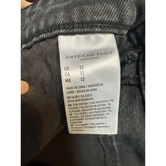 American Eagle Womens Black High-Waisted Stretch Denim Shorts With Frayed Hems S - Picture 3 of 8